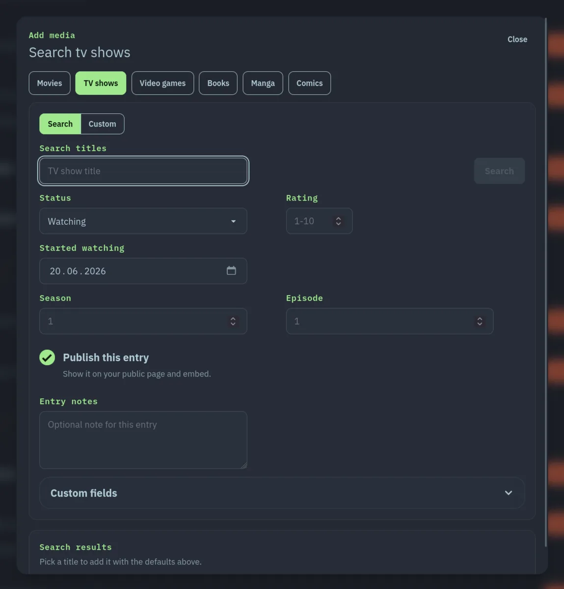 Add media dialog